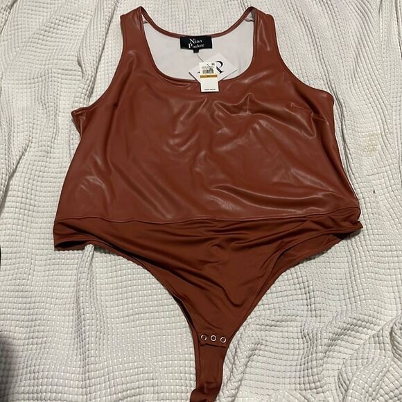 NWT - Nina Parker - 3X & 4X. Faux Leather Bodysuit - Picture 1 of 6